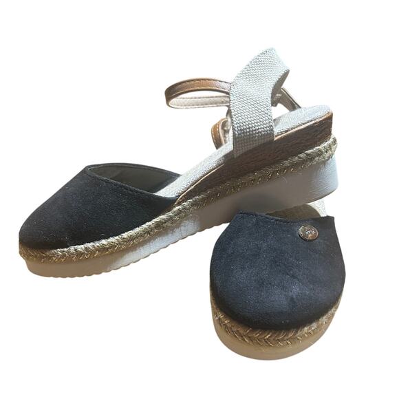 Black and tan espadrille style wedge sandals size 38 - Picture 1 of 6